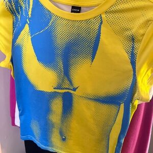SHEIN Bold Yellow and Blue Graphic Tee